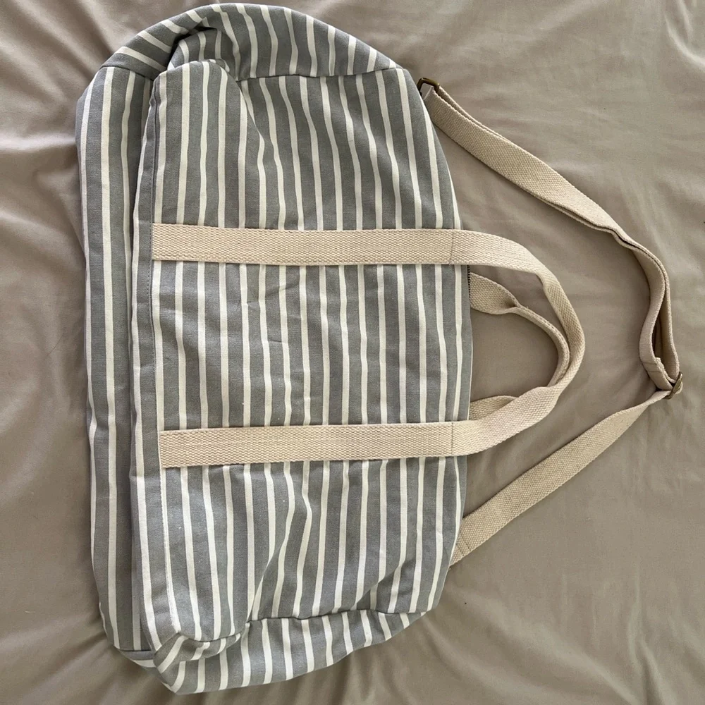 Known Supply Striped Weekender Duffel Bag – Gray & White, Canvas, Fair Trade - Picture 3 of 3